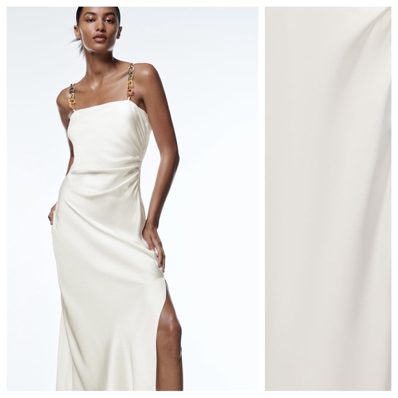 NWT. Zara Chain Strap Satin Effect Midi Dress. Size XL. - Picture 2 of 10